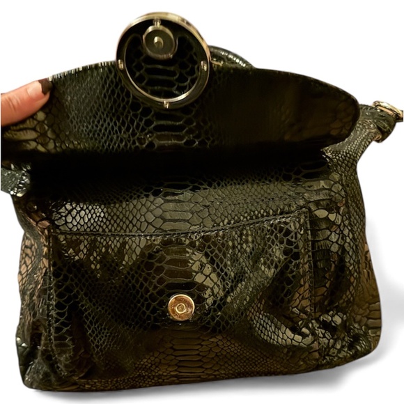 Michael Kors Chain Snake Embossed Leather Shoulder Bag/Cross Body Jet Set BlacK - Picture 12 of 15